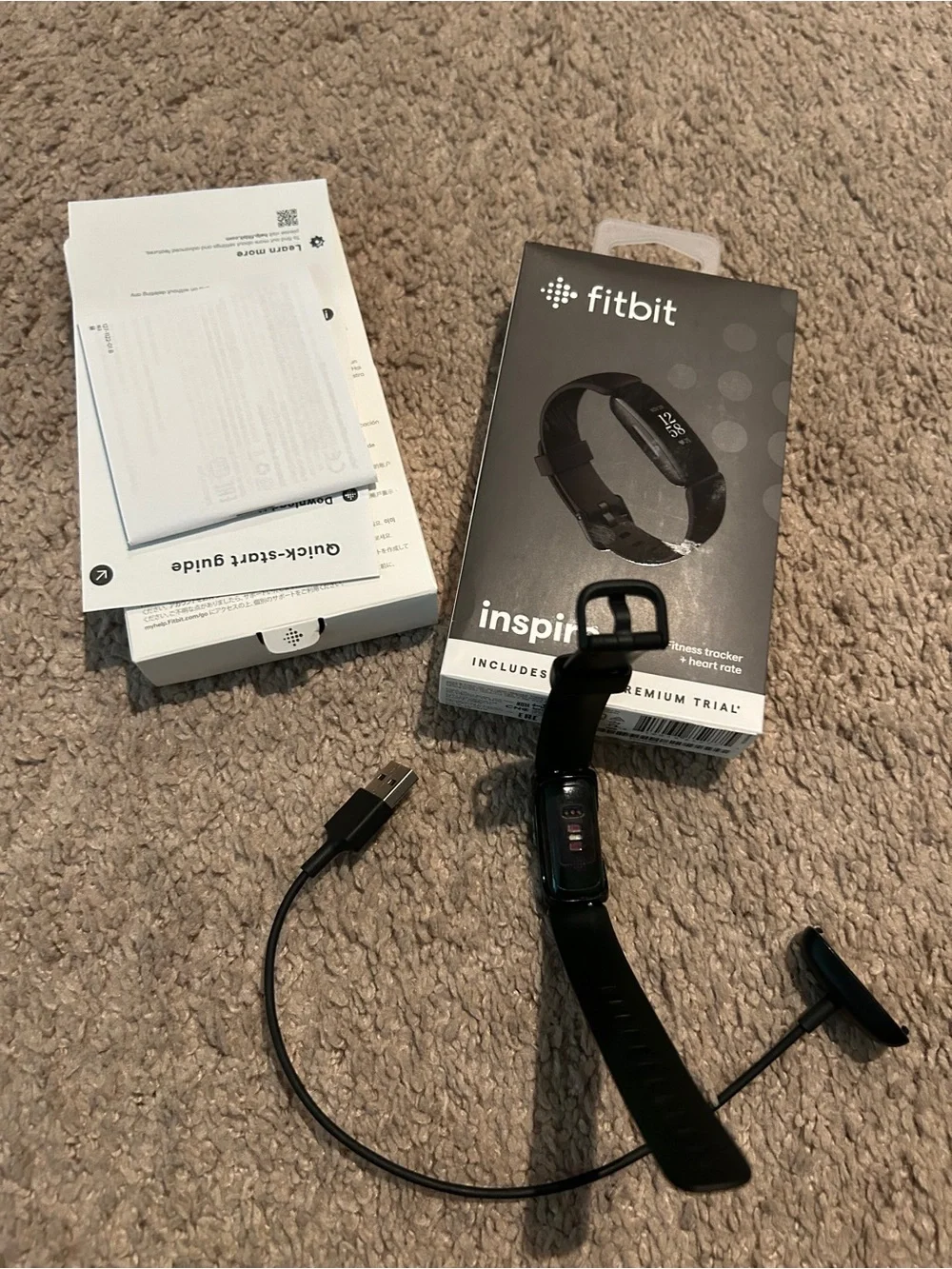 fitbit Inspire 2 Fitness Tracker with Black Charging Cable and Box